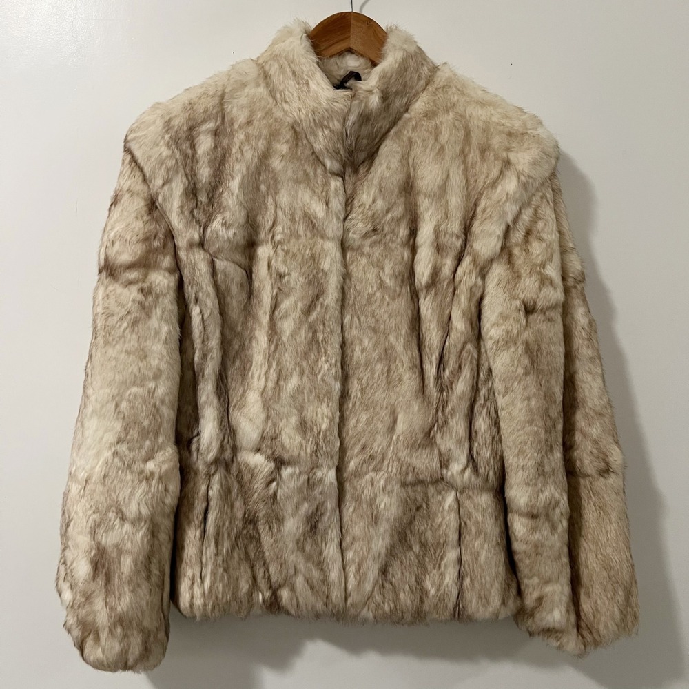 Split End Ltd Vintage Womens Genuine Rabbit Fur Jacket Cream Tan Size‎ Medium